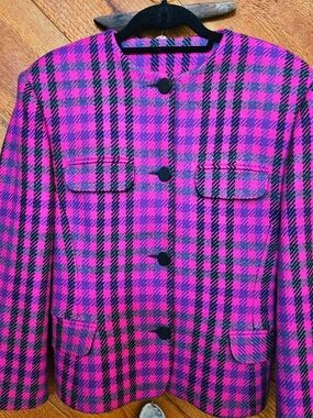 Vintage ENRICO COVERI Pink and Black Houndstooth Wool Blazer 42 EUC
